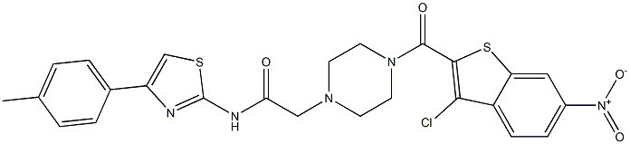 2-[4-(3-chloro-6-nitro-1-benzothiophene-2-carbonyl)piperazin-1-yl]-N-[4-(4-methylphenyl)-1,3-thiazol-2-yl]acetamide Struktur