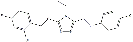 3-[(2-chloro-4-fluorophenyl)methylsulfanyl]-5-[(4-chlorophenoxy)methyl]-4-ethyl-1,2,4-triazole Struktur