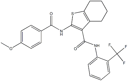 2-[(4-methoxybenzoyl)amino]-N-[2-(trifluoromethyl)phenyl]-4,5,6,7-tetrahydro-1-benzothiophene-3-carboxamide Struktur