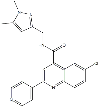 6-chloro-N-[(1,5-dimethylpyrazol-3-yl)methyl]-2-pyridin-4-ylquinoline-4-carboxamide Struktur