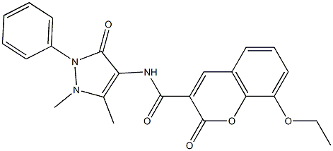 N-(1,5-dimethyl-3-oxo-2-phenylpyrazol-4-yl)-8-ethoxy-2-oxochromene-3-carboxamide Struktur