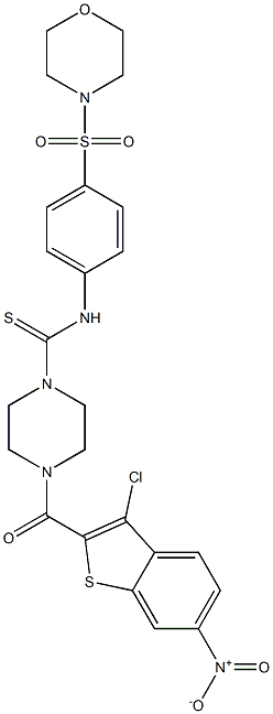 4-(3-chloro-6-nitro-1-benzothiophene-2-carbonyl)-N-(4-morpholin-4-ylsulfonylphenyl)piperazine-1-carbothioamide Struktur