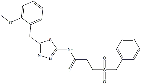 3-benzylsulfonyl-N-[5-[(2-methoxyphenyl)methyl]-1,3,4-thiadiazol-2-yl]propanamide Struktur