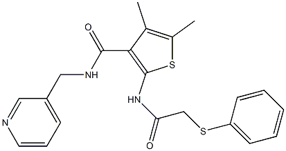 4,5-dimethyl-2-[(2-phenylsulfanylacetyl)amino]-N-(pyridin-3-ylmethyl)thiophene-3-carboxamide Struktur