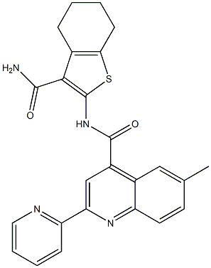 N-(3-carbamoyl-4,5,6,7-tetrahydro-1-benzothiophen-2-yl)-6-methyl-2-pyridin-2-ylquinoline-4-carboxamide Struktur