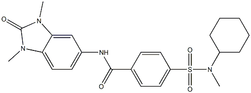 4-[cyclohexyl(methyl)sulfamoyl]-N-(1,3-dimethyl-2-oxobenzimidazol-5-yl)benzamide Struktur