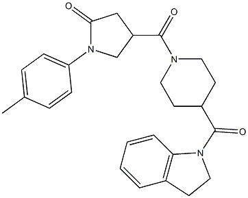 4-[4-(2,3-dihydroindole-1-carbonyl)piperidine-1-carbonyl]-1-(4-methylphenyl)pyrrolidin-2-one Struktur