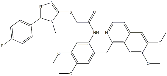 N-[2-[(6,7-dimethoxyisoquinolin-1-yl)methyl]-4,5-dimethoxyphenyl]-2-[[5-(4-fluorophenyl)-4-methyl-1,2,4-triazol-3-yl]sulfanyl]acetamide Struktur