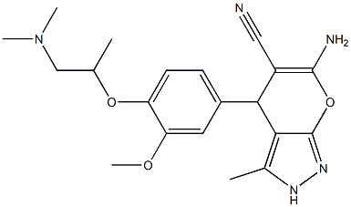 6-amino-4-[4-[1-(dimethylamino)propan-2-yloxy]-3-methoxyphenyl]-3-methyl-2,4-dihydropyrano[2,3-c]pyrazole-5-carbonitrile Struktur