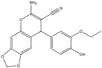 6-amino-8-(3-ethoxy-4-hydroxyphenyl)-8H-[1,3]dioxolo[4,5-g]chromene-7-carbonitrile Struktur