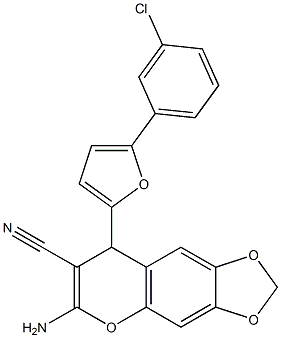 6-amino-8-[5-(3-chlorophenyl)furan-2-yl]-8H-[1,3]dioxolo[4,5-g]chromene-7-carbonitrile Struktur