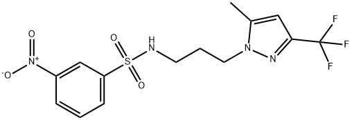 N-[3-[5-methyl-3-(trifluoromethyl)pyrazol-1-yl]propyl]-3-nitrobenzenesulfonamide Struktur