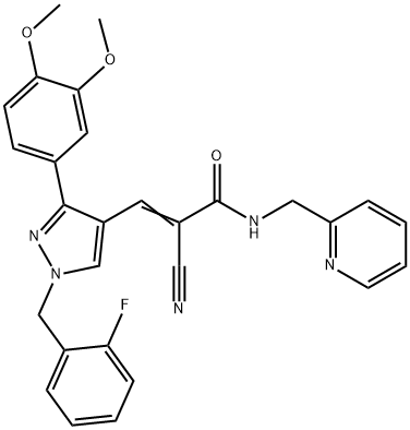 (E)-2-cyano-3-[3-(3,4-dimethoxyphenyl)-1-[(2-fluorophenyl)methyl]pyrazol-4-yl]-N-(pyridin-2-ylmethyl)prop-2-enamide Struktur