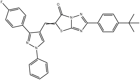 (5Z)-2-(4-tert-butylphenyl)-5-[[3-(4-fluorophenyl)-1-phenylpyrazol-4-yl]methylidene]-[1,3]thiazolo[3,2-b][1,2,4]triazol-6-one Struktur