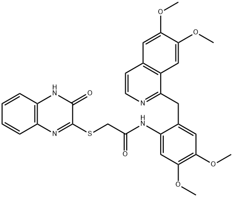 N-[2-[(6,7-dimethoxyisoquinolin-1-yl)methyl]-4,5-dimethoxyphenyl]-2-[(3-oxo-4H-quinoxalin-2-yl)sulfanyl]acetamide Struktur