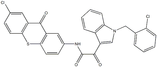 N-(7-chloro-9-oxothioxanthen-2-yl)-2-[1-[(2-chlorophenyl)methyl]indol-3-yl]-2-oxoacetamide Struktur