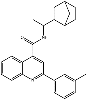 N-[1-(3-bicyclo[2.2.1]heptanyl)ethyl]-2-(3-methylphenyl)quinoline-4-carboxamide Struktur