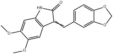 (3Z)-3-(1,3-benzodioxol-5-ylmethylidene)-5,6-dimethoxy-1H-indol-2-one Struktur