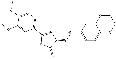 (4Z)-4-(2,3-dihydro-1,4-benzodioxin-6-ylhydrazinylidene)-2-(3,4-dimethoxyphenyl)-1,3-oxazol-5-one Struktur