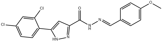 3-(2,4-dichlorophenyl)-N-[(E)-(4-methoxyphenyl)methylideneamino]-1H-pyrazole-5-carboxamide Struktur