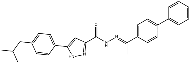 3-[4-(2-methylpropyl)phenyl]-N-[(E)-1-(4-phenylphenyl)ethylideneamino]-1H-pyrazole-5-carboxamide Struktur