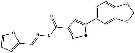 3-(1,3-benzodioxol-5-yl)-N-[(E)-furan-2-ylmethylideneamino]-1H-pyrazole-5-carboxamide Struktur