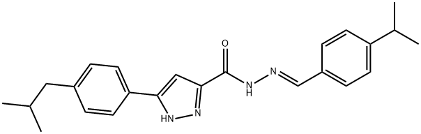 3-[4-(2-methylpropyl)phenyl]-N-[(E)-(4-propan-2-ylphenyl)methylideneamino]-1H-pyrazole-5-carboxamide Struktur