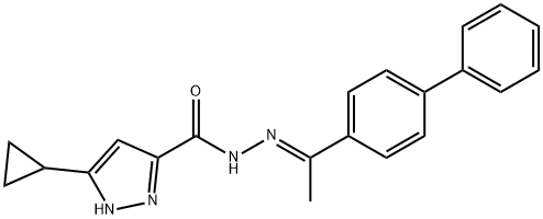 5-cyclopropyl-N-[(E)-1-(4-phenylphenyl)ethylideneamino]-1H-pyrazole-3-carboxamide Struktur