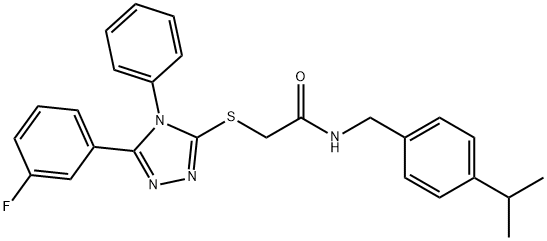 2-[[5-(3-fluorophenyl)-4-phenyl-1,2,4-triazol-3-yl]sulfanyl]-N-[(4-propan-2-ylphenyl)methyl]acetamide Struktur