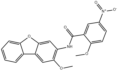 2-methoxy-N-(2-methoxydibenzofuran-3-yl)-5-nitrobenzamide Struktur