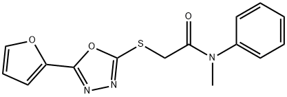 2-[[5-(furan-2-yl)-1,3,4-oxadiazol-2-yl]sulfanyl]-N-methyl-N-phenylacetamide Struktur