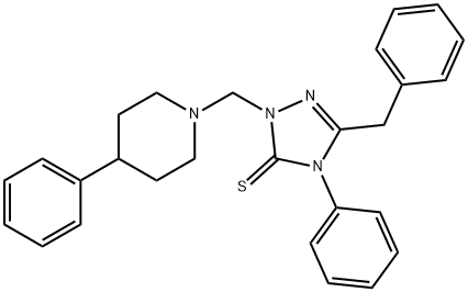 5-benzyl-4-phenyl-2-[(4-phenylpiperidin-1-yl)methyl]-1,2,4-triazole-3-thione Struktur