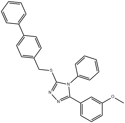 3-(3-methoxyphenyl)-4-phenyl-5-[(4-phenylphenyl)methylsulfanyl]-1,2,4-triazole Struktur