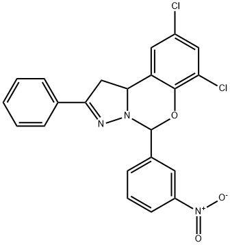 7,9-dichloro-5-(3-nitrophenyl)-2-phenyl-5,10b-dihydro-1H-pyrazolo[1,5-c][1,3]benzoxazine Struktur