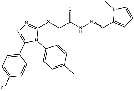 2-[[5-(4-chlorophenyl)-4-(4-methylphenyl)-1,2,4-triazol-3-yl]sulfanyl]-N-[(E)-(1-methylpyrrol-2-yl)methylideneamino]acetamide Struktur