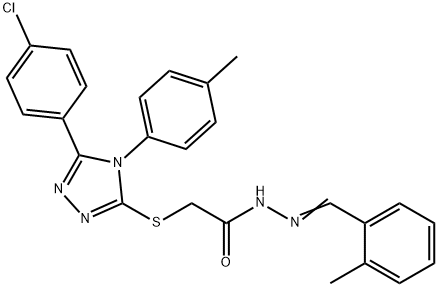 2-[[5-(4-chlorophenyl)-4-(4-methylphenyl)-1,2,4-triazol-3-yl]sulfanyl]-N-[(E)-(2-methylphenyl)methylideneamino]acetamide Struktur