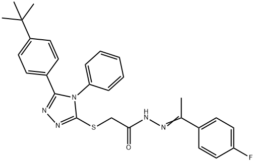 2-[[5-(4-tert-butylphenyl)-4-phenyl-1,2,4-triazol-3-yl]sulfanyl]-N-[(E)-1-(4-fluorophenyl)ethylideneamino]acetamide Struktur