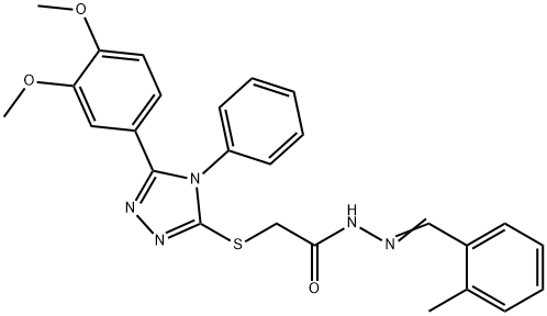 2-[[5-(3,4-dimethoxyphenyl)-4-phenyl-1,2,4-triazol-3-yl]sulfanyl]-N-[(Z)-(2-methylphenyl)methylideneamino]acetamide Struktur