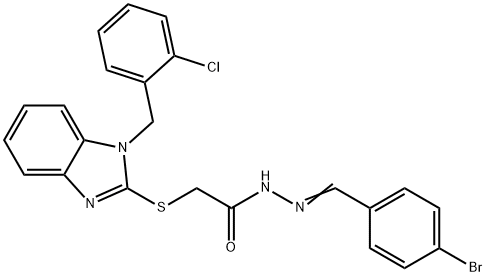 N-[(E)-(4-bromophenyl)methylideneamino]-2-[1-[(2-chlorophenyl)methyl]benzimidazol-2-yl]sulfanylacetamide Struktur