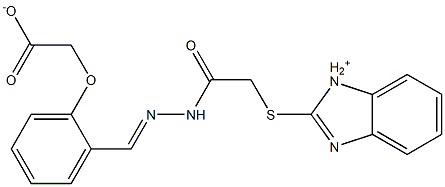 2-[2-[(E)-[[2-(1H-benzimidazol-1-ium-2-ylsulfanyl)acetyl]hydrazinylidene]methyl]phenoxy]acetate Struktur