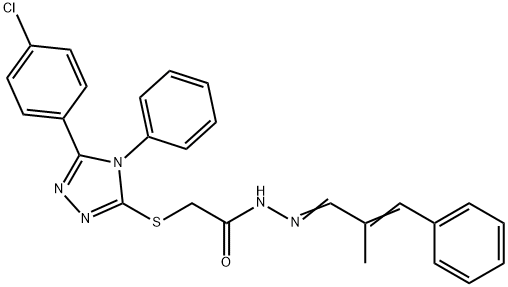 2-[[5-(4-chlorophenyl)-4-phenyl-1,2,4-triazol-3-yl]sulfanyl]-N-[(E)-[(E)-2-methyl-3-phenylprop-2-enylidene]amino]acetamide Struktur