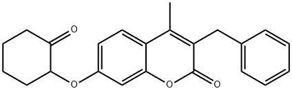 3-benzyl-4-methyl-7-(2-oxocyclohexyl)oxychromen-2-one Struktur