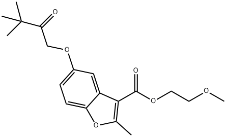 2-methoxyethyl 5-(3,3-dimethyl-2-oxobutoxy)-2-methyl-1-benzofuran-3-carboxylate Struktur