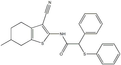 N-(3-cyano-6-methyl-4,5,6,7-tetrahydro-1-benzothiophen-2-yl)-2-phenyl-2-phenylsulfanylacetamide Struktur