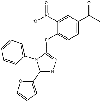 1-[4-[[5-(furan-2-yl)-4-phenyl-1,2,4-triazol-3-yl]sulfanyl]-3-nitrophenyl]ethanone Struktur