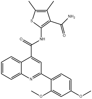 N-(3-carbamoyl-4,5-dimethylthiophen-2-yl)-2-(2,4-dimethoxyphenyl)quinoline-4-carboxamide Struktur