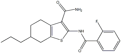 2-[(2-fluorobenzoyl)amino]-6-propyl-4,5,6,7-tetrahydro-1-benzothiophene-3-carboxamide Struktur