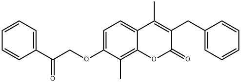 3-benzyl-4,8-dimethyl-7-phenacyloxychromen-2-one Struktur