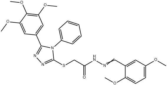 N-[(E)-(2,5-dimethoxyphenyl)methylideneamino]-2-[[4-phenyl-5-(3,4,5-trimethoxyphenyl)-1,2,4-triazol-3-yl]sulfanyl]acetamide Struktur