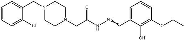 2-[(E)-[[2-[4-[(2-chlorophenyl)methyl]piperazin-4-ium-1-yl]acetyl]hydrazinylidene]methyl]-6-ethoxyphenolate Struktur